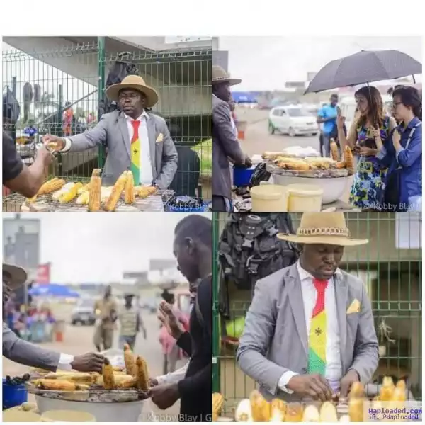 See Swag! Roasted Corn Seller Spotted Dressed In Suit, Tie & Hat (Photos)